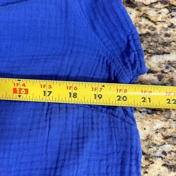 Three Dots Short Sleeve V-Neck Double Layer Cotton Gauze Shirt Size M - Picture 8 of 9